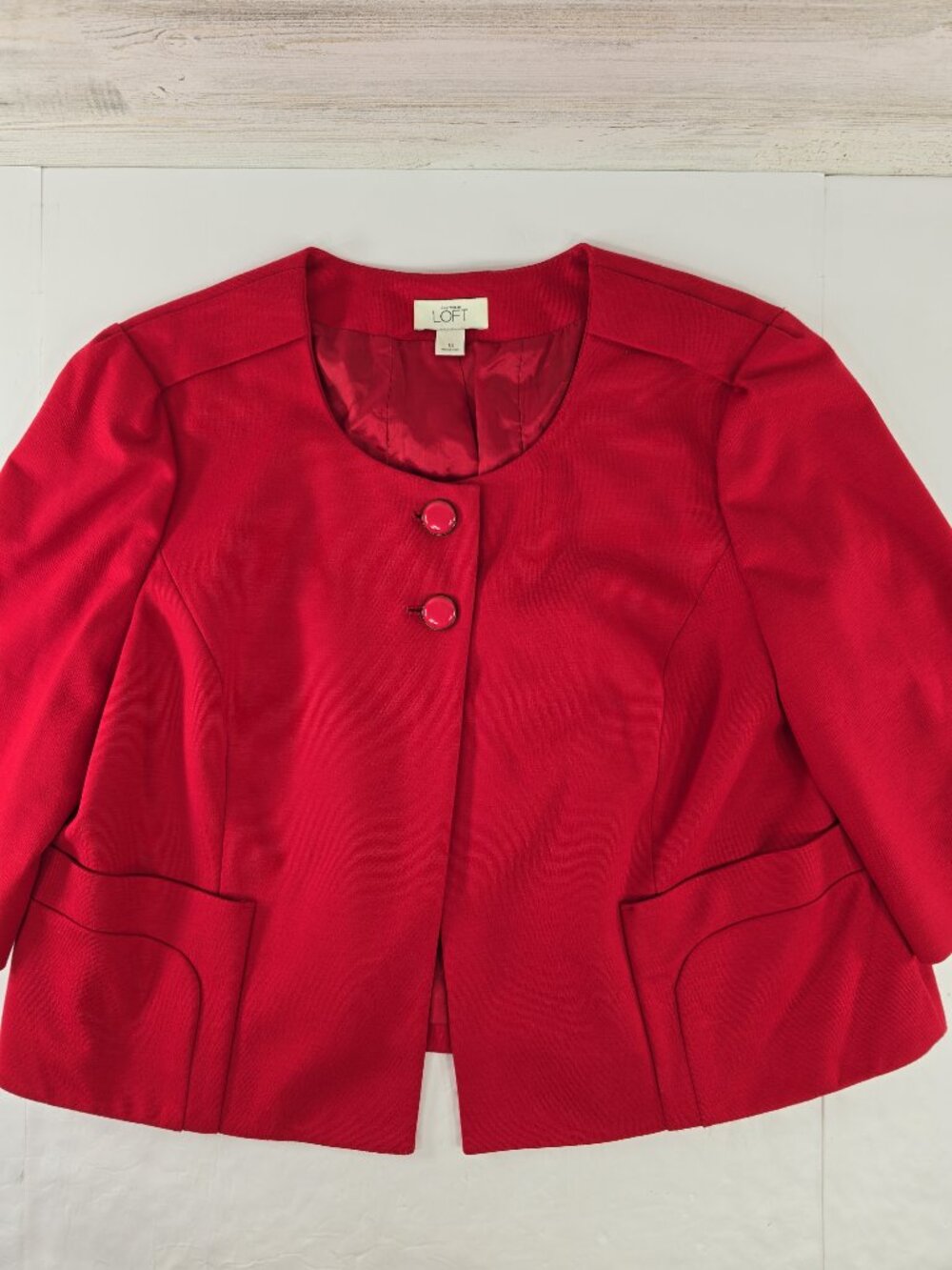 Ann Taylor LOFT Red Cropped Blazer Jacket Size 14 Women’s Lined Two Button *VGC*